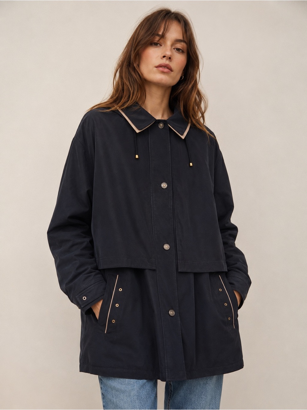 Dressbarn Layered Hooded Raincoat Plus Size 2X Trench Coat 90s Minimalist Clean